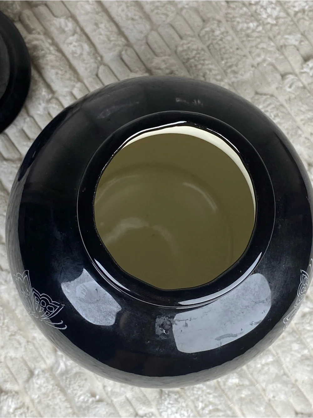 Vintage 1981 Signed Black Chinoiserie Ginger Jar Dark Romantic